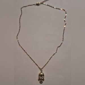 Oak & Ivy Boutique Gold Tone Skull w/Rhinestone Eyes Necklace 17.75-21" NWOT